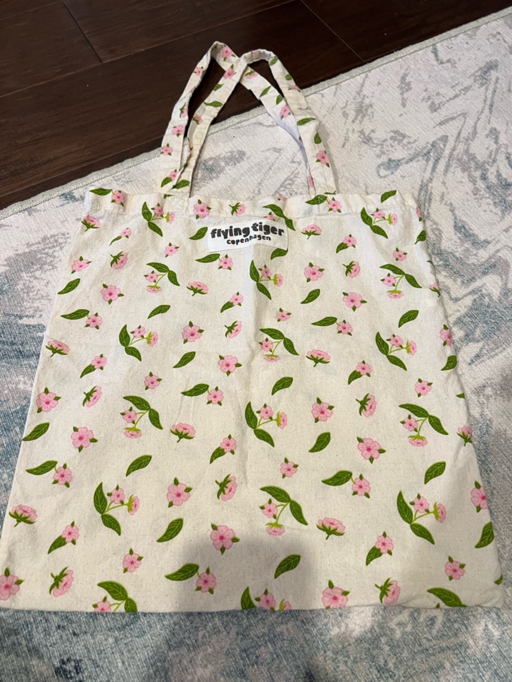 Flying Tiger Copenhagen Floral Canvas Tote - Pink & Green